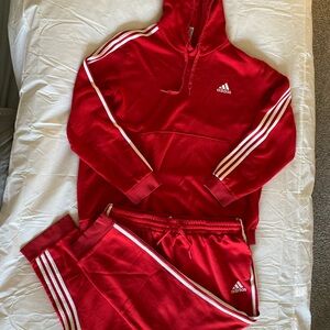 Adidas Red Tracksuit with Classic Stripes